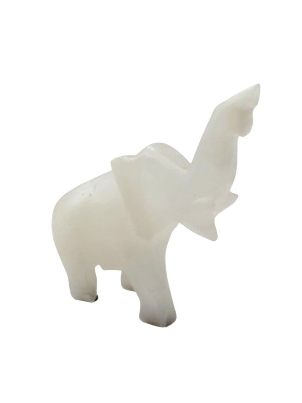 Hand Carved White Onyx Stone Feng Shui Lucky Elephant Figurine Office Shelf Boho